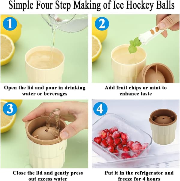 Ice Ball Machine 4-pack, Ice Cube Tray for Making Large Ice Balls, Easy to Fill with Water, Milk, Fruit, Chocolate, Easy Release
