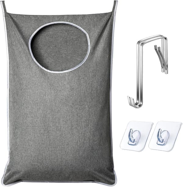 XL Hanging Laundry Hamper 84x56cm Tear-Resistant Door Hook Space-Saving Grey for Bathroom [Ho]