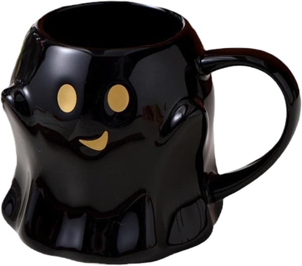 Halloween Ghost Mug, Ceramic Ghost Mug, Ghost Coffee Cup, Adorable Ghost Patterned Mug Black Black