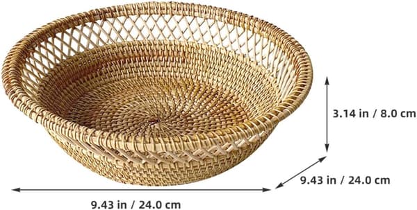 Woven Fruit Basket Small Round Bread Basket for Snacks and Serving on the Dining Table in the Living Room