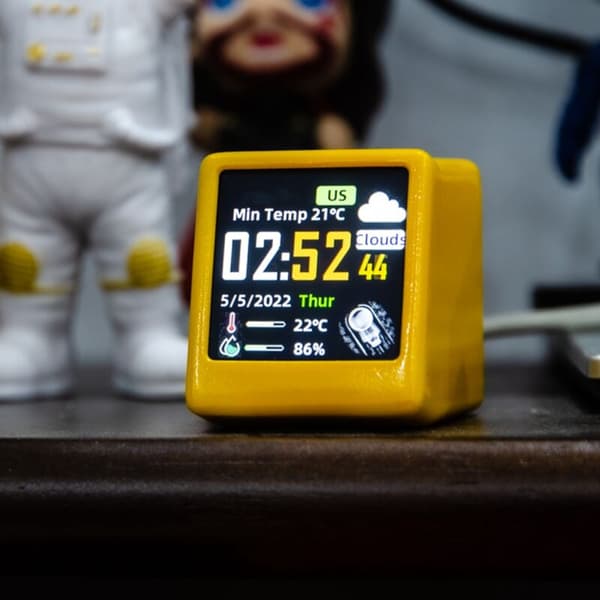 Smart Weather Station Desktop LED LCD Digital WiFi Clock Electronic Thermometer Hygrometer Outdoor Sensor (Yellow)