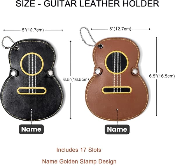 Guitar Shaped Pick Case with 17 Slots Leather Pick Holder