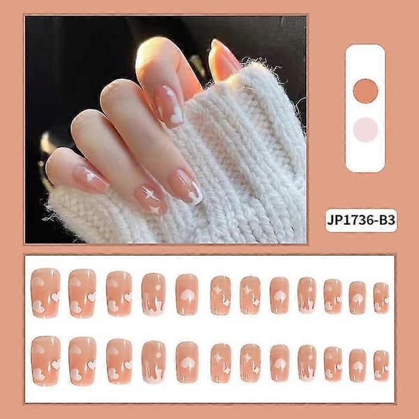Long Flat Nude Love Heart False Nails Finished Nail Piece 24pcs