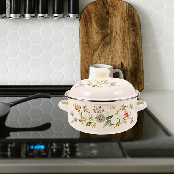 Enamelled Soup Pot for Kitchen, Multifunctional Pot with Lid for Simmering and Cooking Seafood