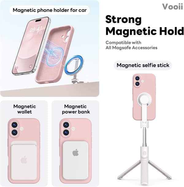 Magnetisk flydende silikoneetui til iPhone 17, stødsikkert og fuld dækning, unisex, lyserød, 6,3 tommer.