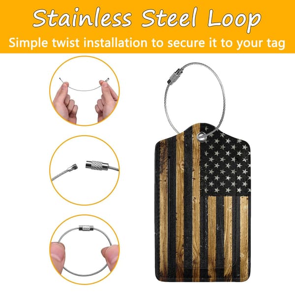 2-pack PU-läderbagagebrickor för resväskor - Amerikansk flagga i trä Wood American Flag