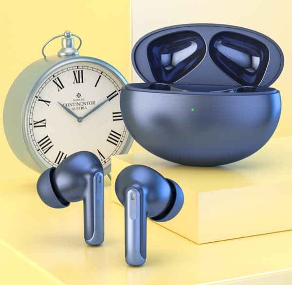 Aktive støyreduserende ørepropper, True Wireless ørepropper med rik bass, overlegen lydkvalitet støyreduserende mikrofon for samtaler (blå)