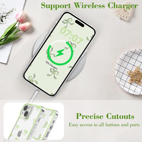 13 Protective Case, Transparent and Cute Bow Pattern Phone Case - green green