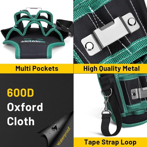 Tool Belt Pouch, Tool Organization Box for Tools and Small Parts, 9-Pocket Tool Bag with Tape Holder (14x7x25 cm)