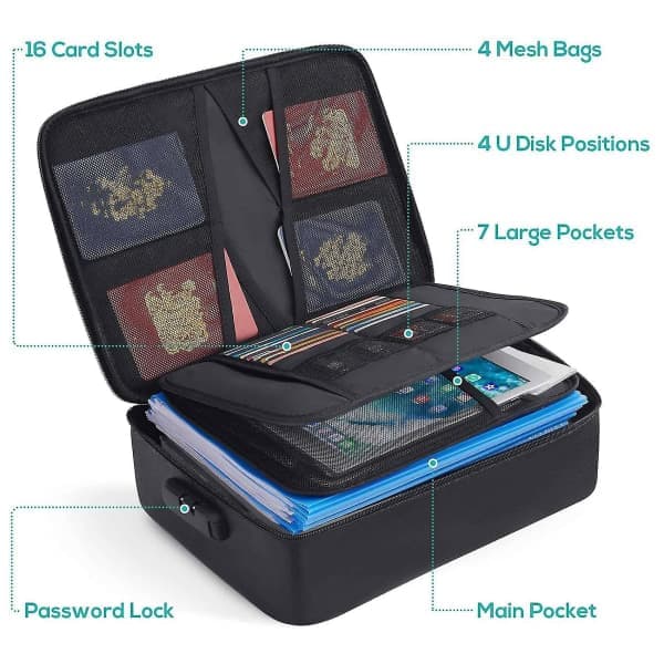 Fireproof Document Bag with Lock - Portable Security Box, Home, Office, Travel, Waterproof (f2)