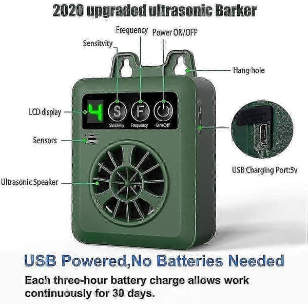 Ultrasonic Anti-Barking Device Ultrasonic Stop Barking Device with 4 Adjustable Sensitivity Levels USB Rechargeable Dog Bark Control YMJJ