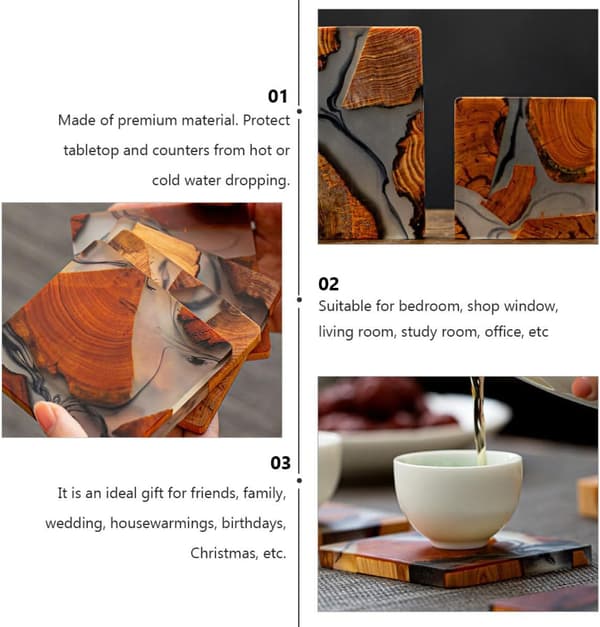 Artistic Resin and Wood Coasters, Round Heat-Insulating Cup Coasters with Vivid Patterns
