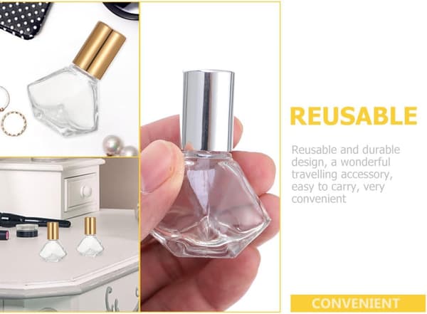 4st 8ml Glas Roll-on Flaskor för Eteriska Oljor med Guld- och Silverlock, Bärbar Liten Påfyllningsbar Parfymolja Roller Resa Daglig Användning