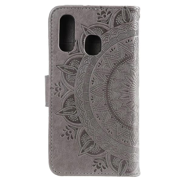 Præget Mandala Blomst Stander Pung Læderetui til Samsung Galaxy A40 Grå Grå Grå Grey Grey