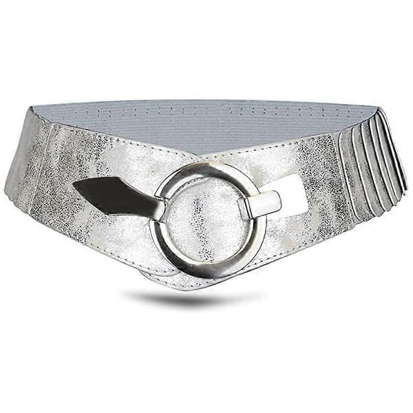 1 stk. Dame Mote Vintage Bredt Elastisk Stretch Midjebånd Elastisk Midjebånd med Sølv Ring Spenne (FMY) Sølv Silver