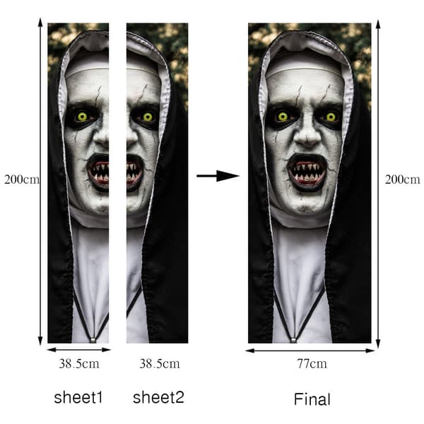 Halloween 3D Nunna Oven Tarrat, 76,2 x 200 cm Kauhistuttava Aave