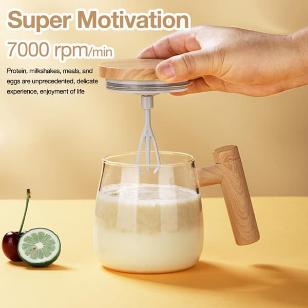 Self-Stirring Mug with Lid, 400ml Electric Mixing Cup, Self-Stirring Coffee Mug, High Borosilicate Glass Self-Stirring Cup