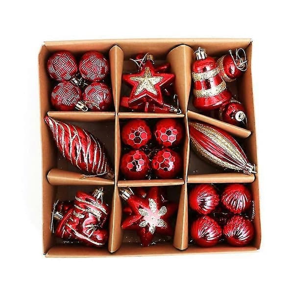 39 Pcs Christmas Tree Ornaments with Hanging String, Multiple Shapes, Shiny Christmas Decoration
