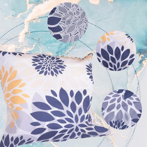 Pillowcase 18X18 inch set of 4, oversized floral pattern square pillowcases in navy gold