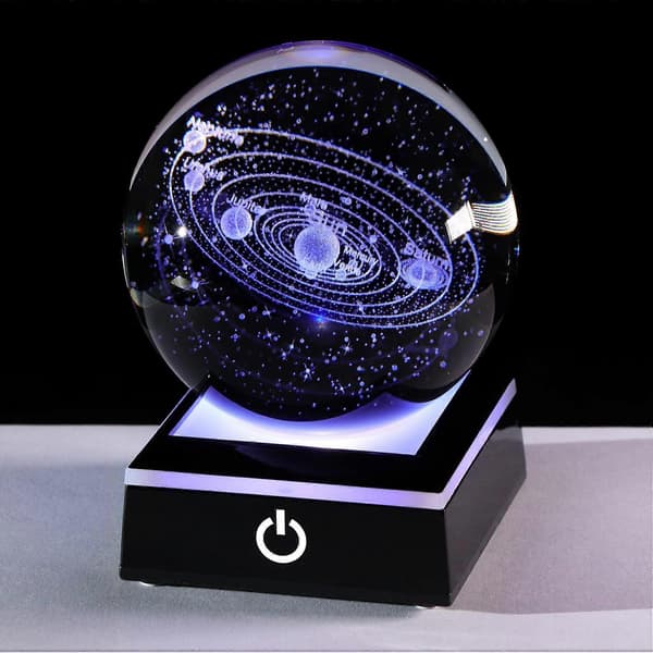 3,15 tommer K9 Krystall 3D Solsystemkule, utskårne solsystem stjerneplanetmodeller, vitenskapelig kosmisk astronomigave for astronomer (svart)