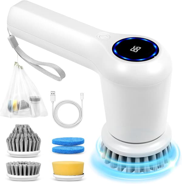 Electric Cleaning Brush, Handheld Spin Scrubber, Electric Scrubber with 5 Brush Heads, Automatic Cleaning