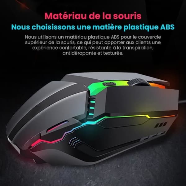 Kablet spillmus - GAGAFEEL - Ergonomisk design - 7 RGB-lys - 1600 DPI - 1,5 m USB-kabel