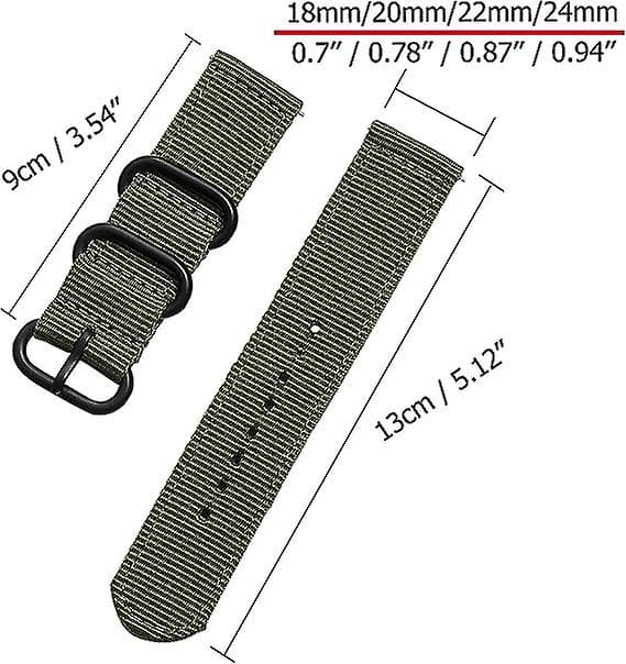 22mm nylon canvas woven loop replacement strap, bracelet buckle attachment adjustable closure