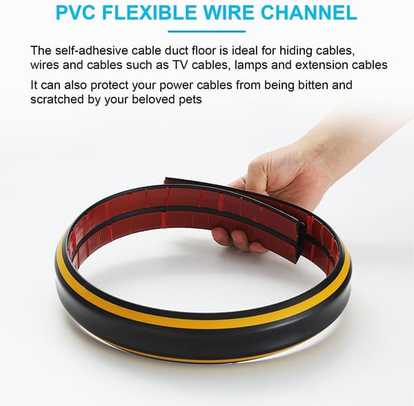 400 cm Flexible PVC Floor Cable Duct, Black and Yellow Electrical Cable Protector, Floor Conduit