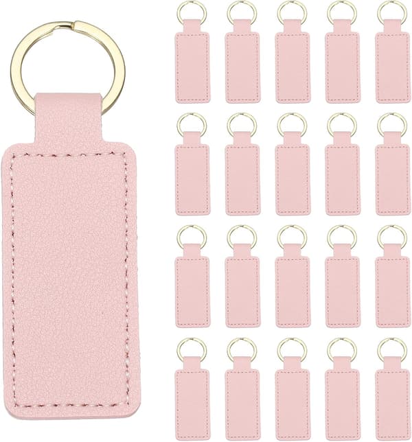 24 st nyckelämnen i PU-läder, rektangulära, rosa Silver Tone/Pink