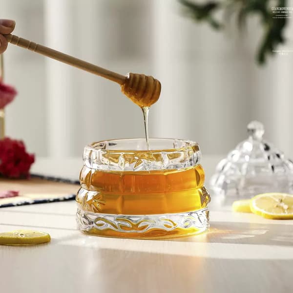 Crystal Honey Jar, Honeycomb with Dipper