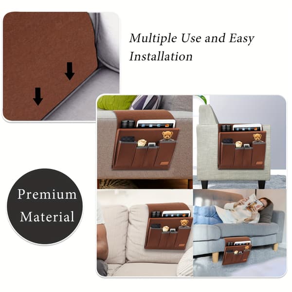 Sofa Lænestol Caddy 5 Lommer Fjernbetjeningsholder Armlæn Organizer til Lænestol Sofa Telefon Tablet White