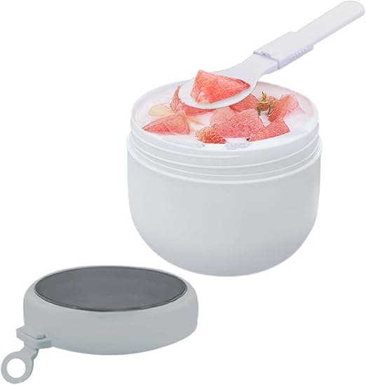 Assorted Breakfast Mug (White) Leak-Proof Yogurt Mug with Spoon, Practical Portable Assorted Breakfast Mug, 600ml Outdoor Snack Jar