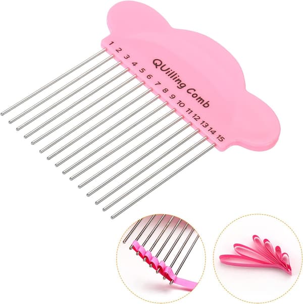 Paper Quilling Tool Comb, Origami Card Holder Create Strip Loops for DIY Art Crafts, Pink