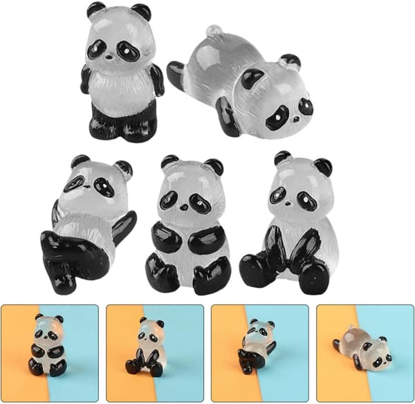 Miniature Panda Figurines Luminous Mini Panda for Garden Micro Landscape Resin Statue Set 10 pcs