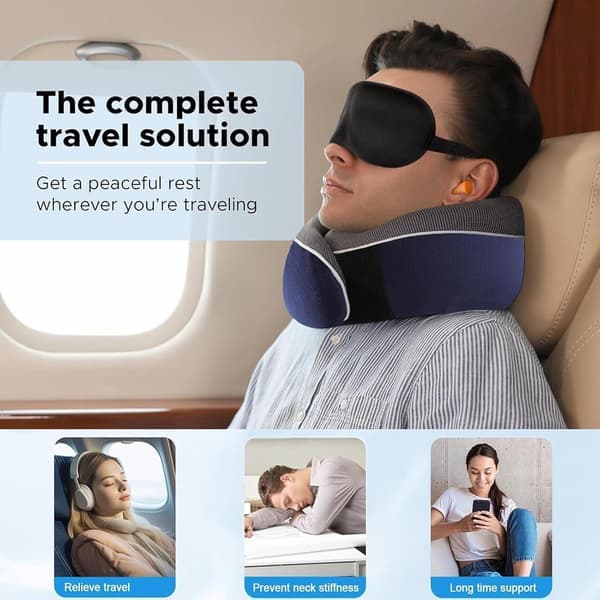Resenackkudde Bästa Memory Foam Nackstöd Mjuka Justerbara Kuddar för Flygplan Bilar och Fåtöljer Hemma (Grå)