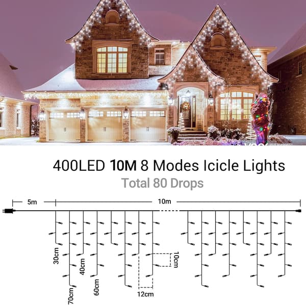 10M 400 LED Juletrelys, Vanntett IP44 med 8 Moduser - Kaldhvit