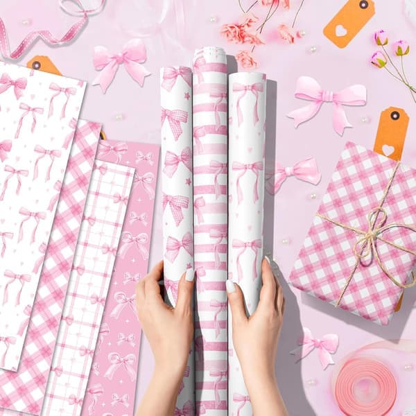 Rosa gavepapir 12 ark med sløyfer DIY-håndverk til bursdag Valentinsdag [Ho]