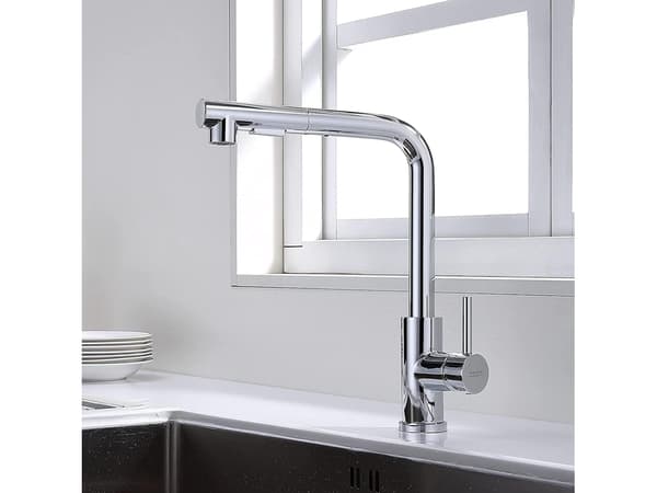 Kitchen Faucet with 150 cm Pull-Out Spray Head, 2 Spray Modes, Chrome Stainless Steel, Easy DIY Installation for EU AU CA