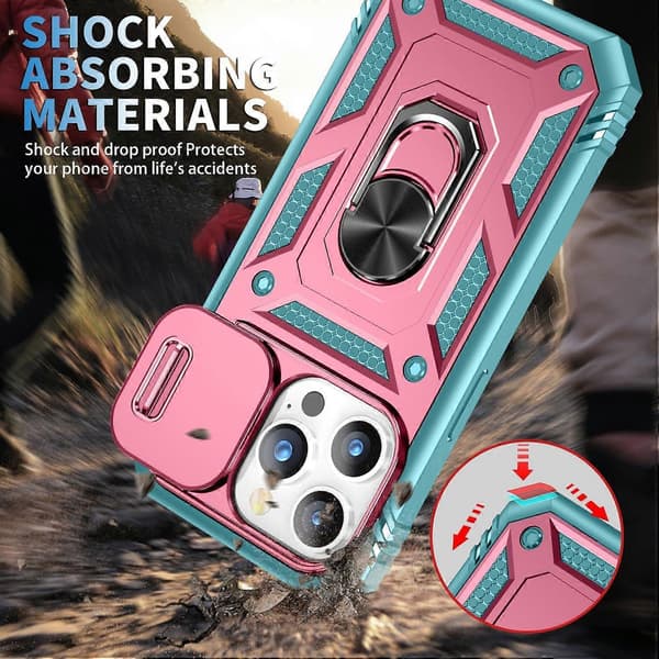 Shockproof Case for iPhone 15 Pro Max/15 Plus/15 Pro/15, Magnetic Ring Case, Camera Protective Cover Pink, iPhone 15Promax