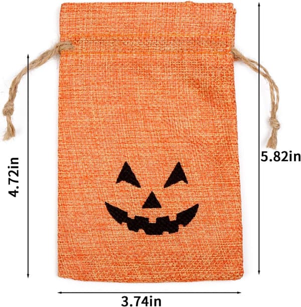 Jutepåsar för presenter med dubbla dragsko i jute - Godispåsar för Halloween med olika mönster - 50-pack