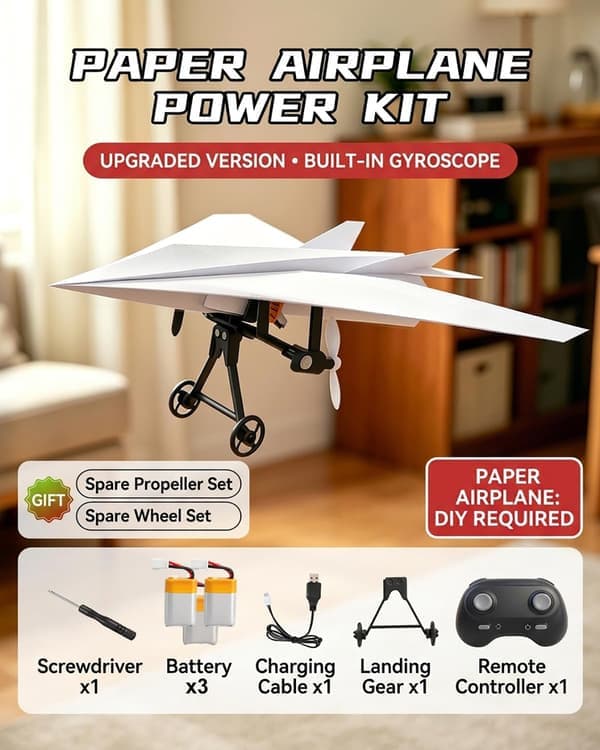 RC Paper Airplane Motor Kit DIY Model Airplane Starter Kit with Gyro Stabilizer Dual Propellers Foldable Electric Remote Control Set of 3 Sets 3 Set 3