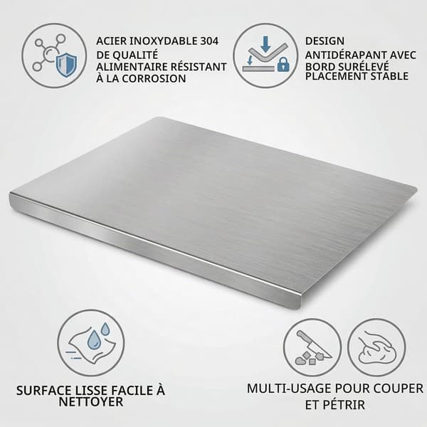 Stainless Steel Cutting Board with Raised Edge, 40 x 30 cm Stainless Steel Kitchen Counter Protector, Kitchen Counter Protector with Stop Edge