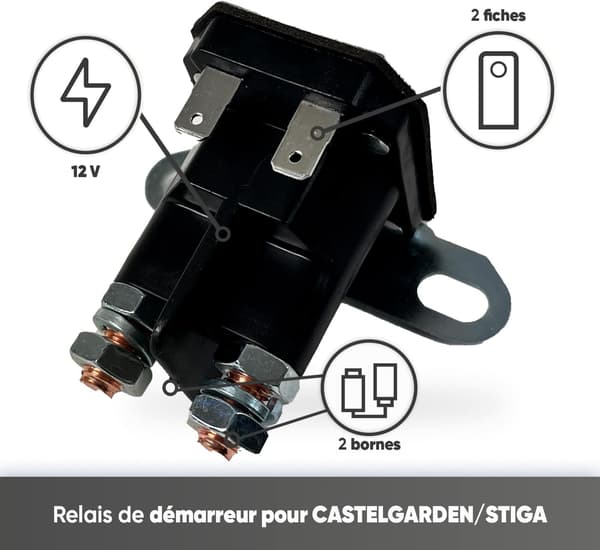 Starterrelæ - Reservedel Passer til Castelgarden & Stiga Havetraktorer - Sidemontering & 2 Terminaler + 2 Kontaktforbindelser