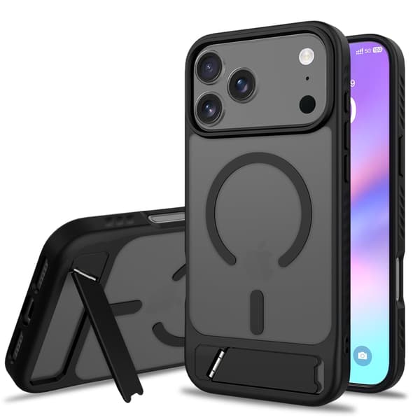 Magnetic iPhone 17 Pro Max Case with Built-in Invisible Stand Compatible with MagSafe Slim Transparent Matte Shockproof Protective Case in Black