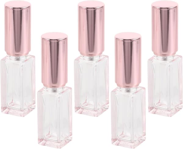 5 stk 5 ml bærbare rosa glassparfymeflasker påfyllbare fine tåkeforstøvere for reise og væskelagring