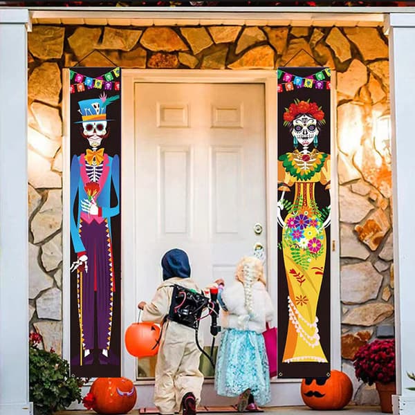 De Dødes Dag Dørgardinbanner Halloween Skeletpar Dekoration Hængende Flag