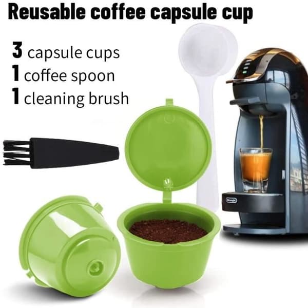 Reusable Coffee Pods - Dolce Gusto - Refillable - 3 Pieces - Green - Includes: Spoon and Brush