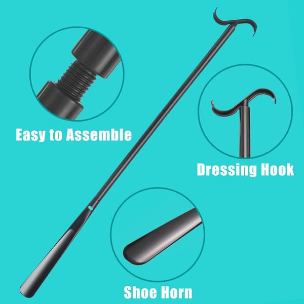 35.5\" Long Dressing Stick, Long Handle Shoe Horn for Seniors, Sock Remover, Adjustable, for Disabled and People with Back Problems