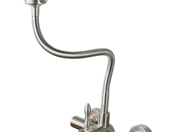 Wall-mounted 304 Stainless Steel Kitchen Faucet with 360° Rotation, Dual-mode Push Button Switch for Easy Cleaning