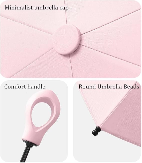Mini Folding Umbrella, Creative Ring Handle, Windproof and UV Resistant Ultralight Umbrella, Foldable and Sturdy, Sun and Windproof Pink Pink